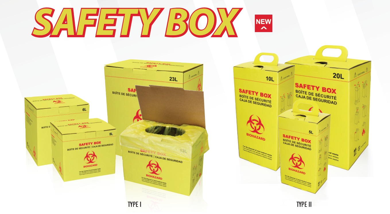 Safety box, corrugated cardboard material,W/O liner and waste bag, Capacity 5L,Dim.150x120x285mm,50 pcs/carton